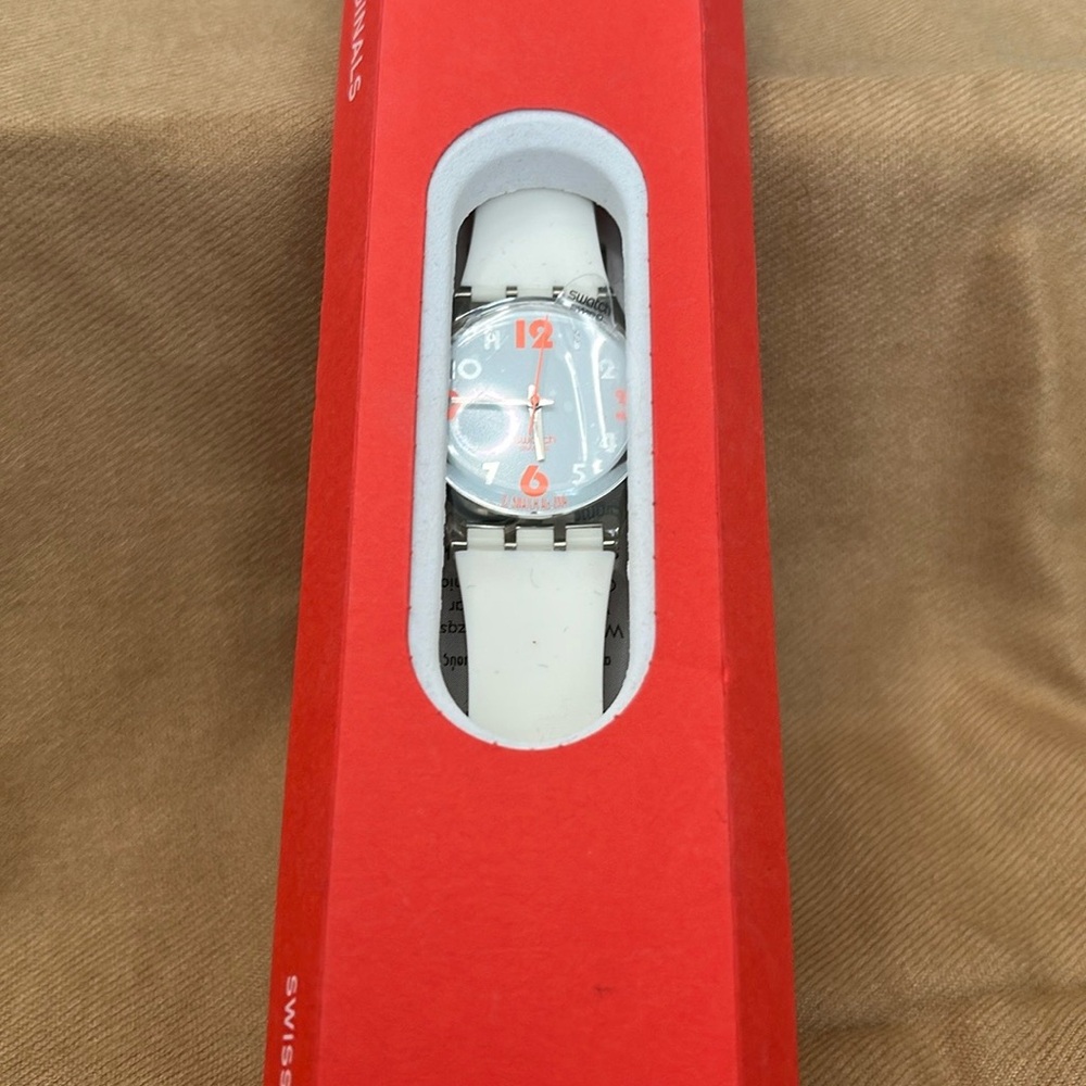 White and Silver Watch with orange Accents